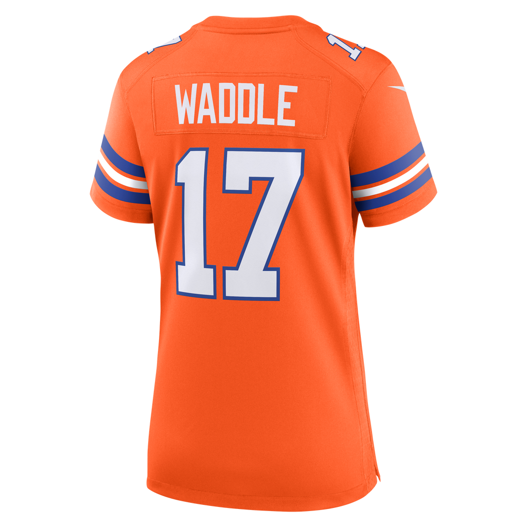 Women's Denver Broncos Jaylen Waddle Nike Orange Mile High Collection 1977 Throwback Game Jersey
