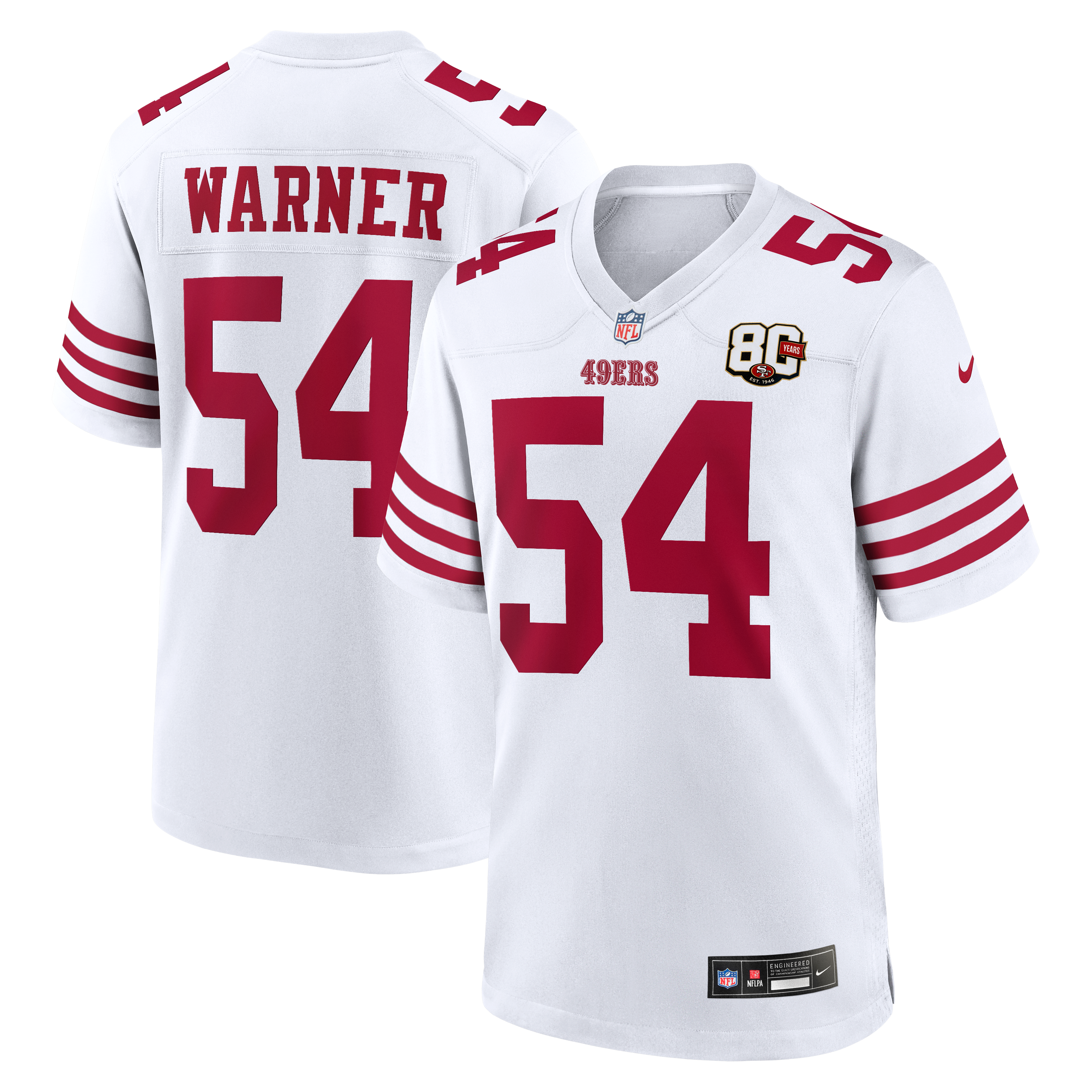 Men's San Francisco 49Ers Fred Warner Nike White 80Th Anniversary Game Jersey