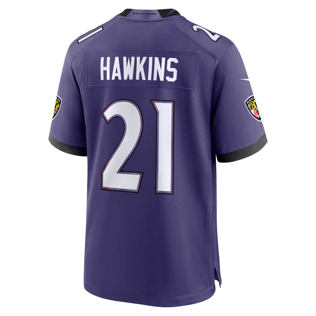 Men's Baltimore Ravens Jaylinn Hawkins Nike Purple Team Game Jersey