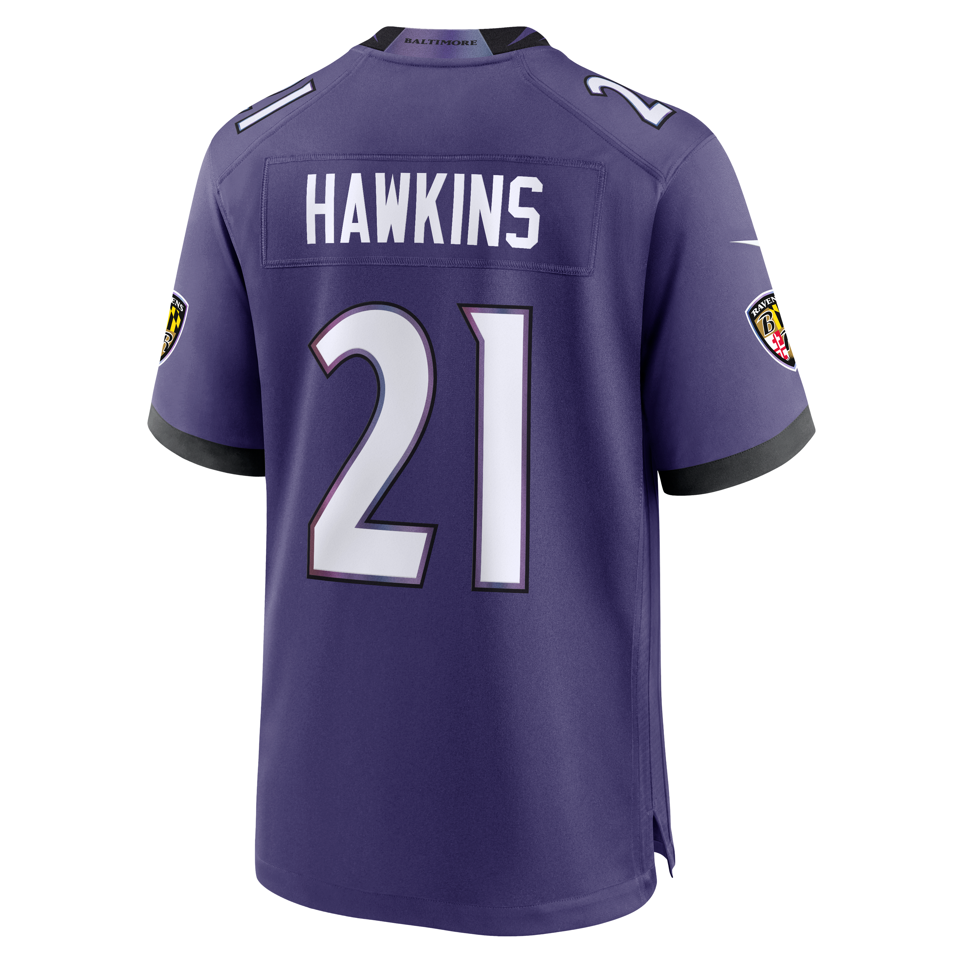 Men's Baltimore Ravens Jaylinn Hawkins Nike Purple Team Game Jersey