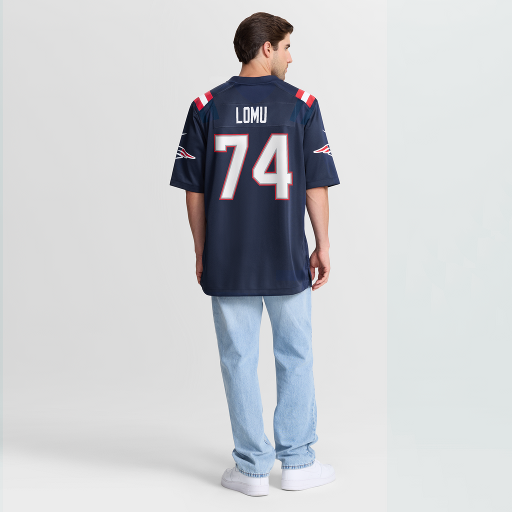 Men's New England Patriots Caleb Lomu Nike Navy 2026 Nfl Draft First Round Pick No 28 Team Game Jersey