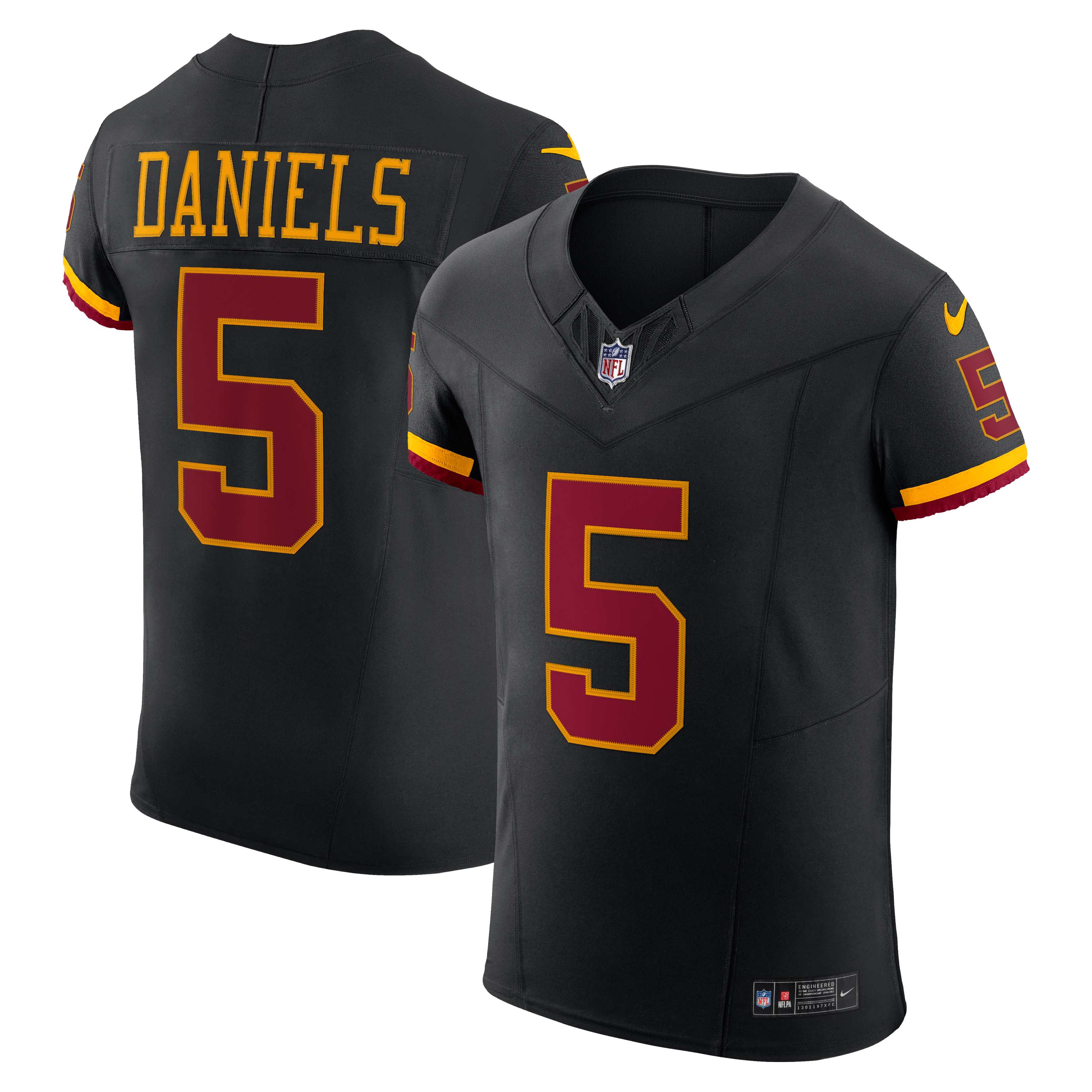 Men's Washington Commanders Jayden Daniels Nike Black Alternate Vapor Fuse Elite Jersey