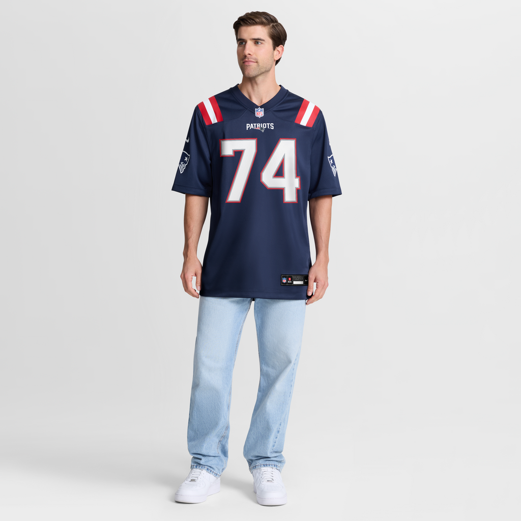 Men's New England Patriots Caleb Lomu Nike Navy 2026 Nfl Draft First Round Pick No 28 Team Game Jersey