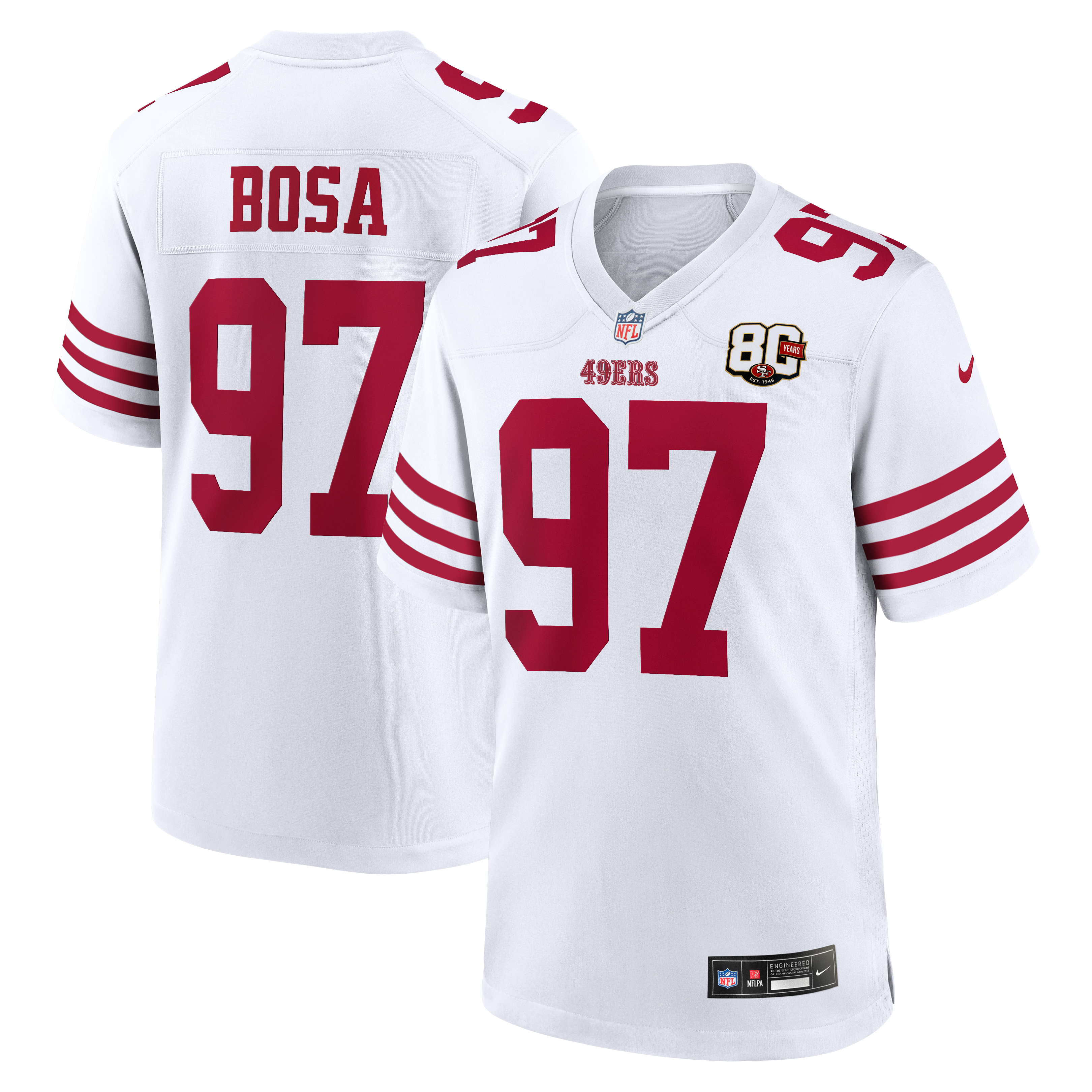 Men's San Francisco 49Ers Nick Bosa Nike White 80Th Anniversary Game Jersey