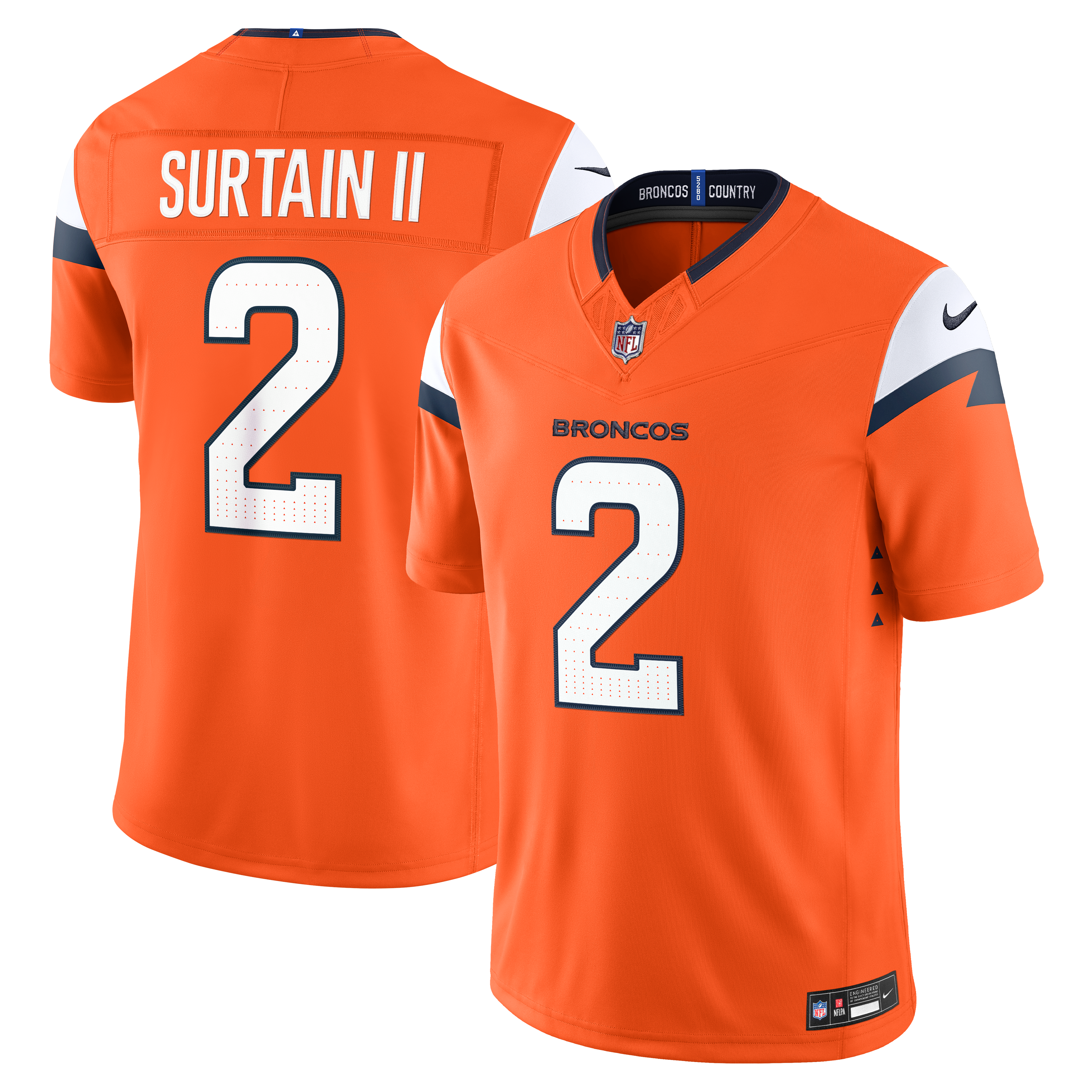 Men's Denver Broncos Patrick Surtain Ii Nike Orange Team Vapor Fuse Stitched Limited Jersey