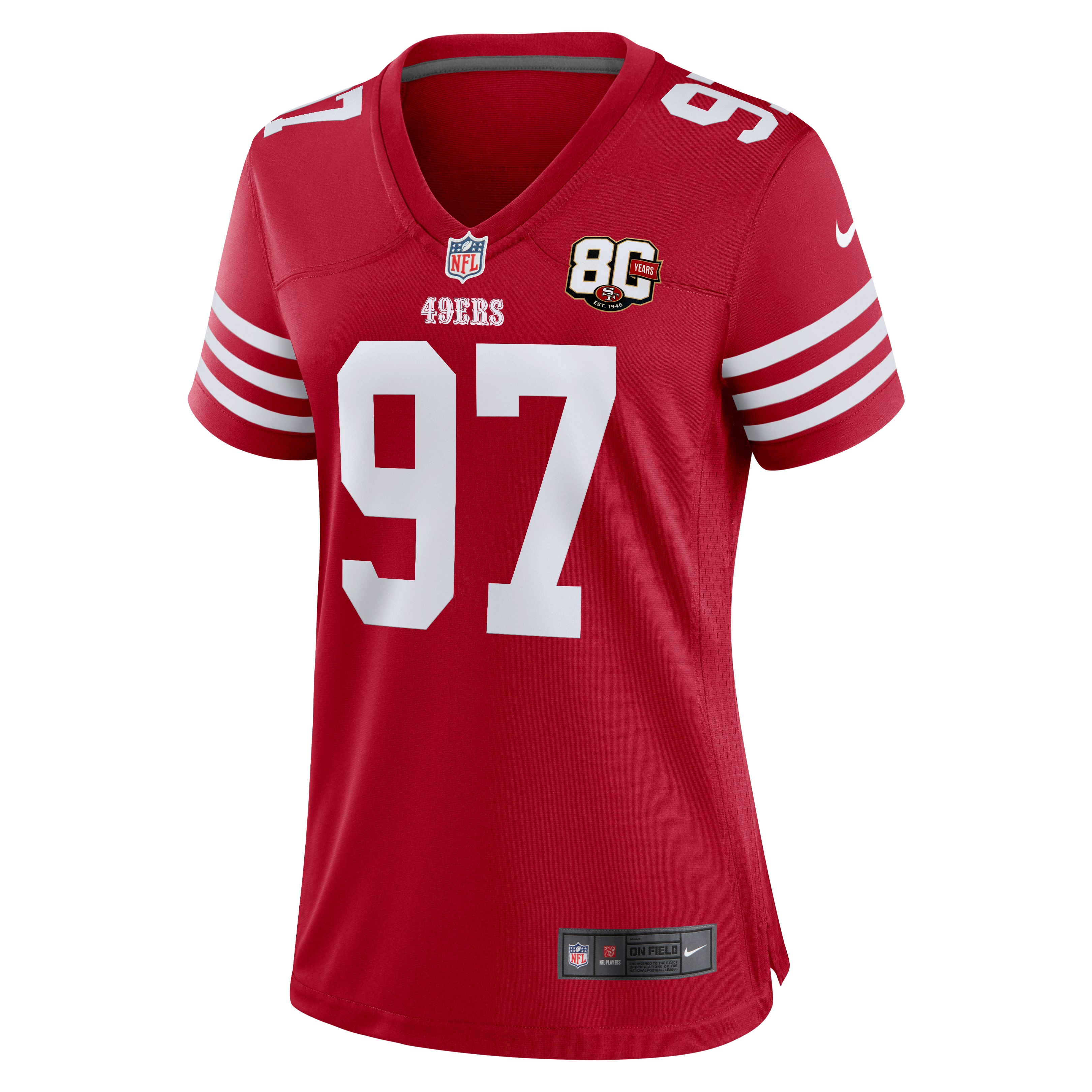 Women's San Francisco 49Ers Nick Bosa Nike Scarlet 80Th Anniversary Game Jersey