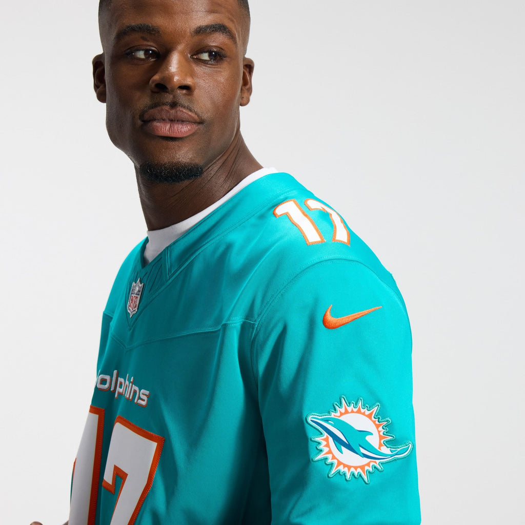 Men's Miami Dolphins Jaylen Waddle Nike Aqua Team Vapor Fuse Stitched Limited Jersey