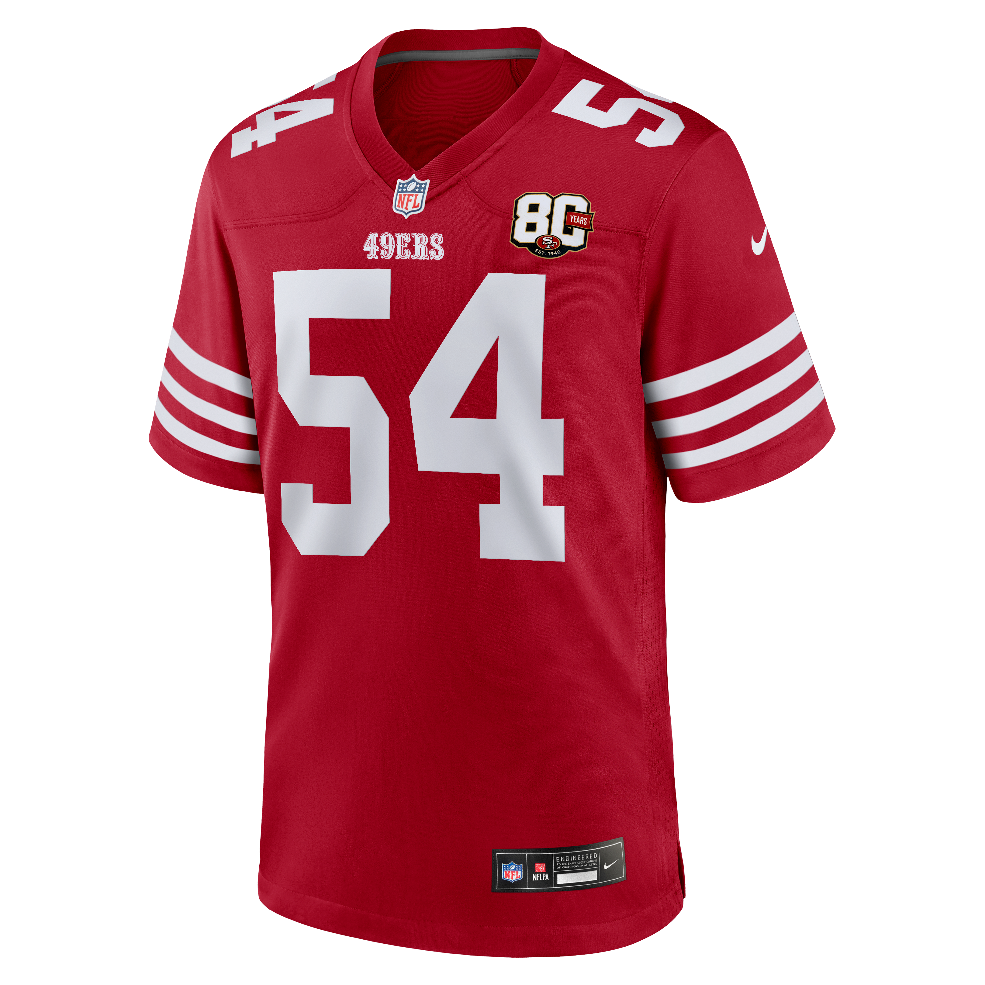 Men's San Francisco 49Ers Fred Warner Nike Scarlet 80Th Anniversary Game Jersey
