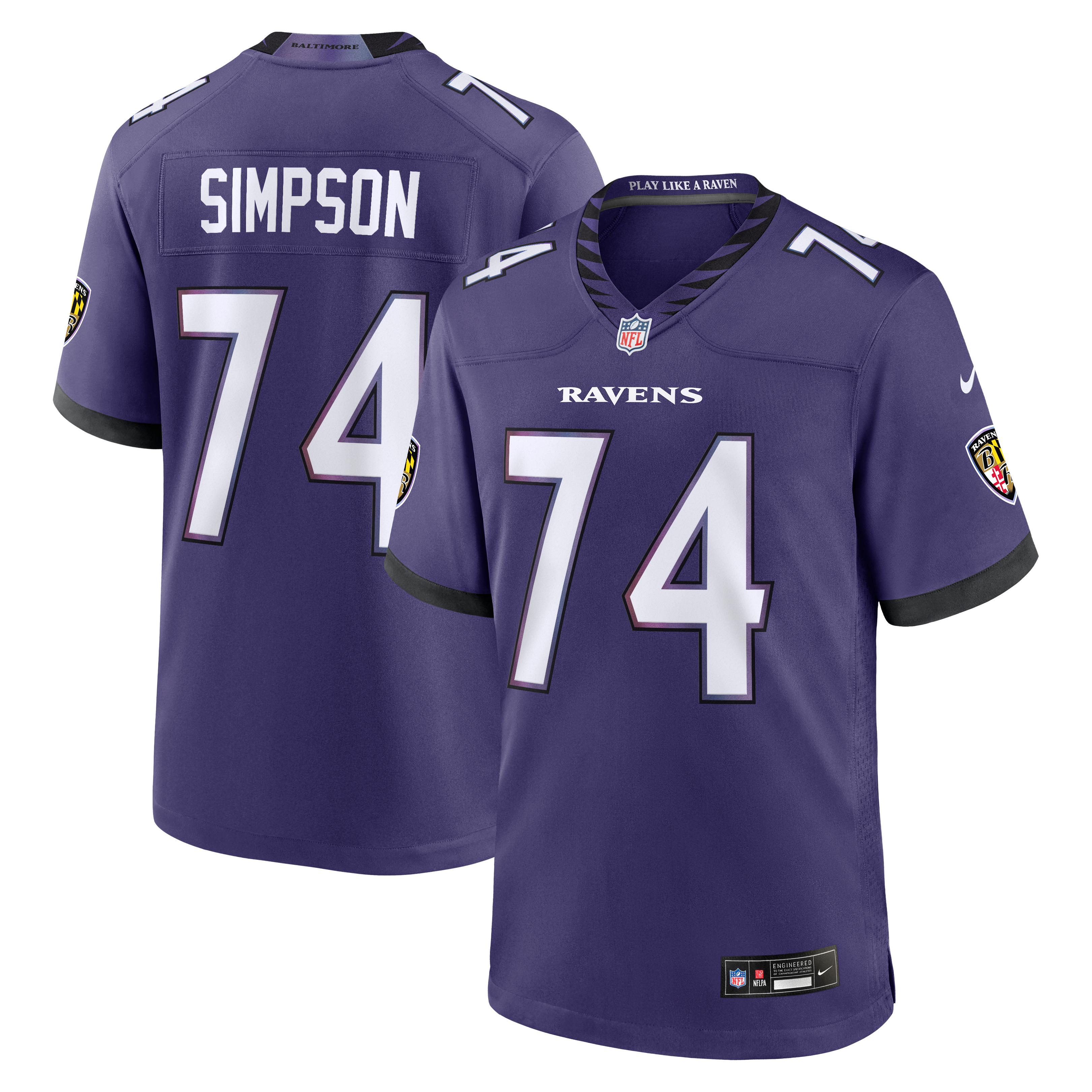 Men's Baltimore Ravens John Simpson Nike Purple Team Game Jersey