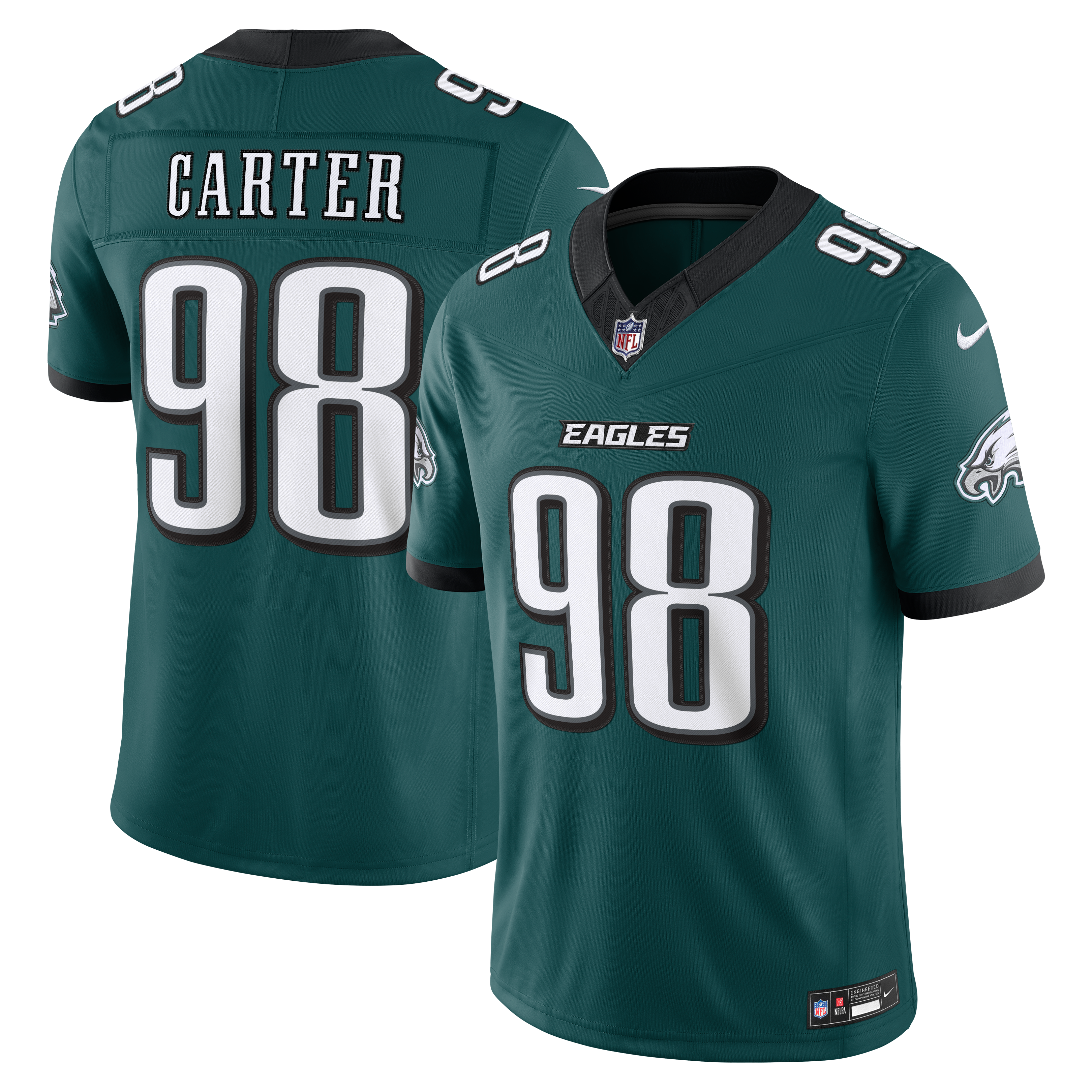 Men's Philadelphia Eagles Jalen Carter Nike Midnight Green Team Vapor Fuse Stitched Limited Jersey