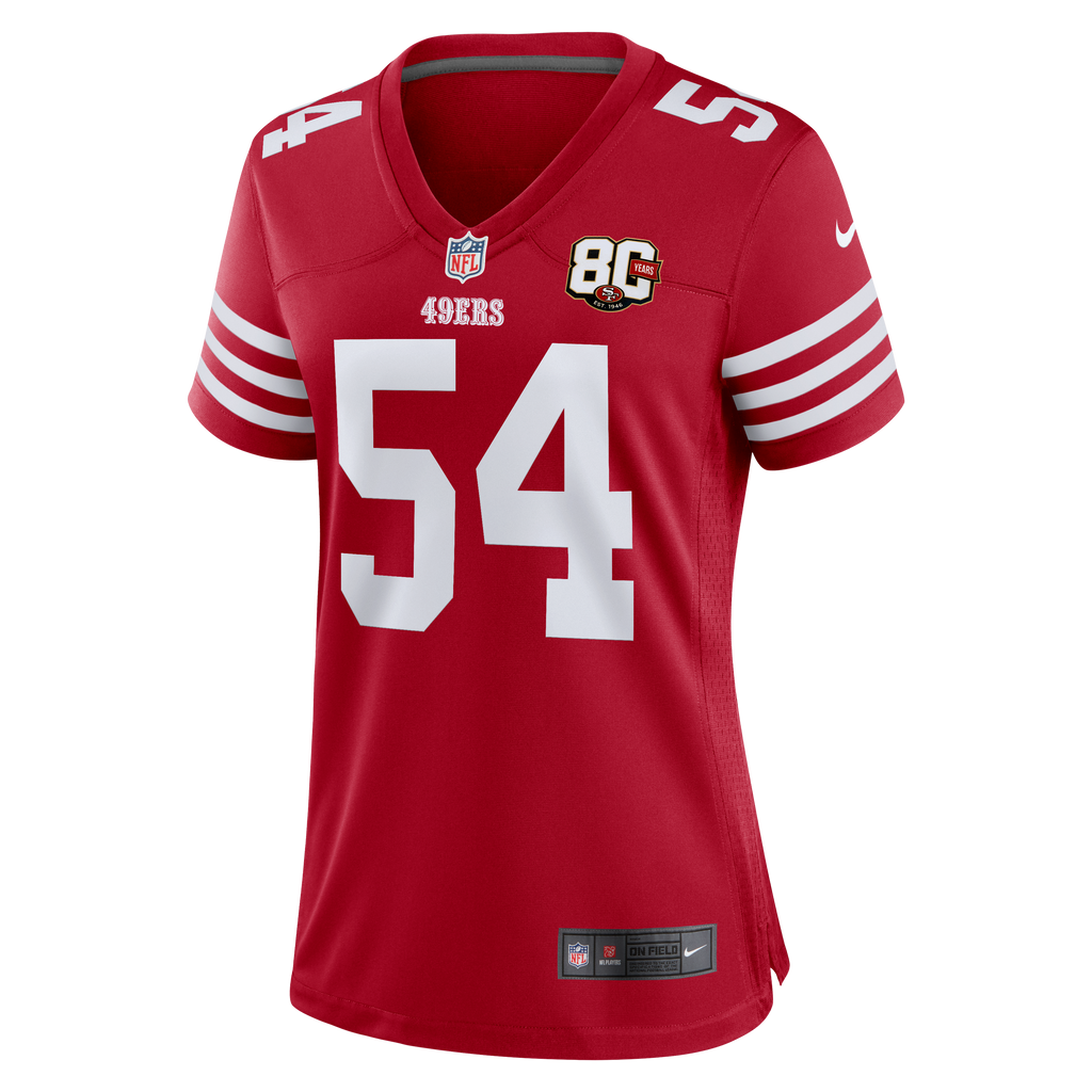 Women's San Francisco 49Ers Fred Warner Nike Scarlet 80Th Anniversary Game Jersey