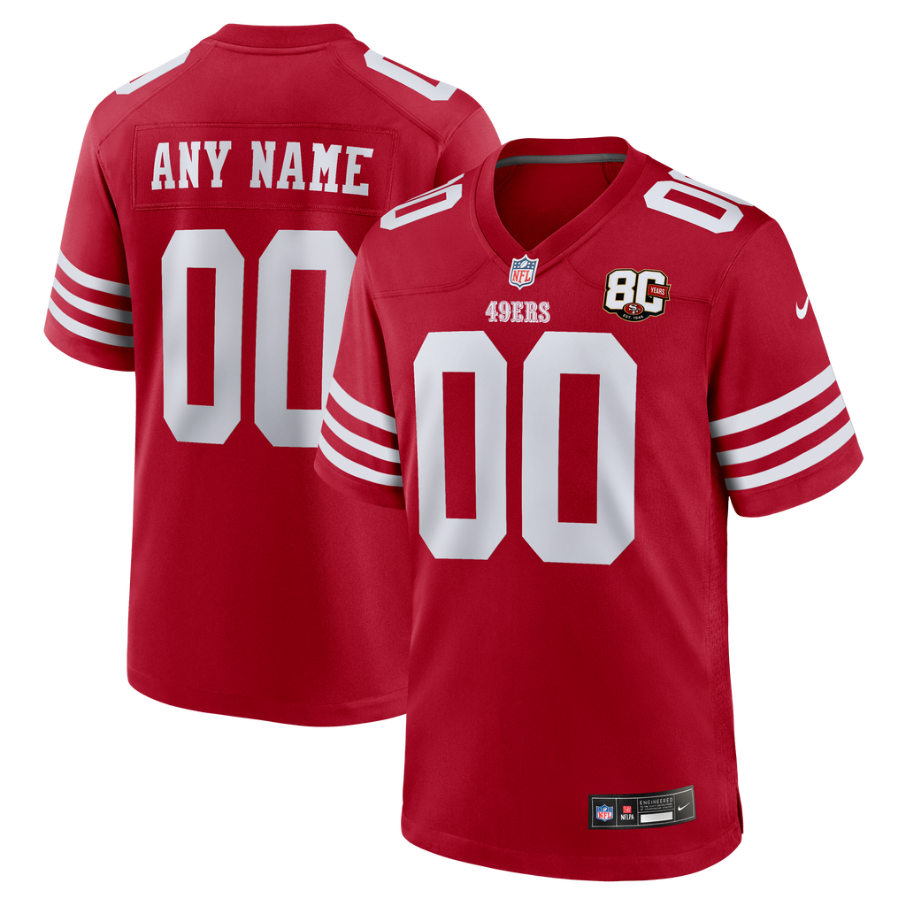 Men's San Francisco 49Ers Nike Scarlet 80Th Anniversary Custom Game Jersey