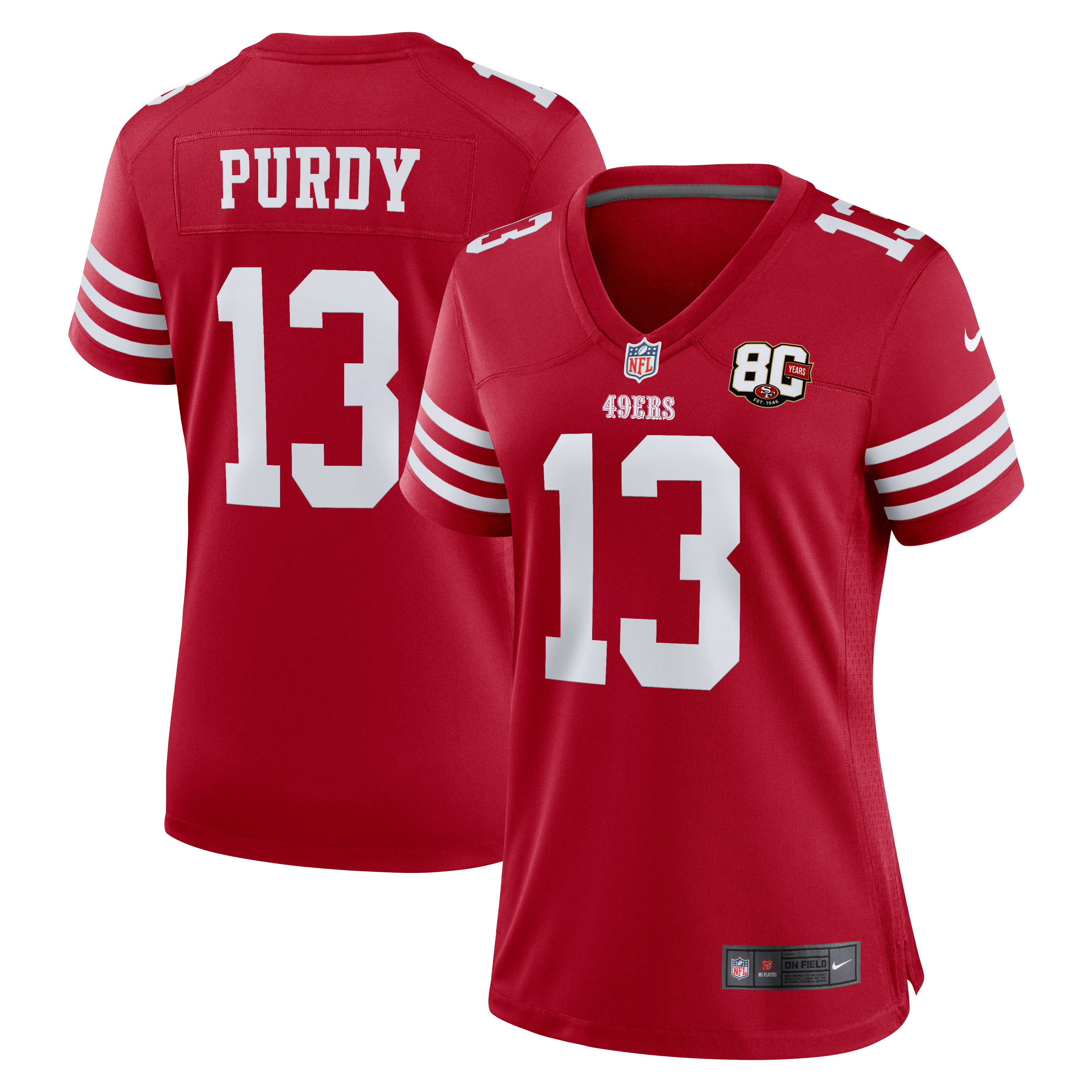 Women's San Francisco 49Ers Brock Purdy Nike Scarlet 80Th Anniversary Game Jersey