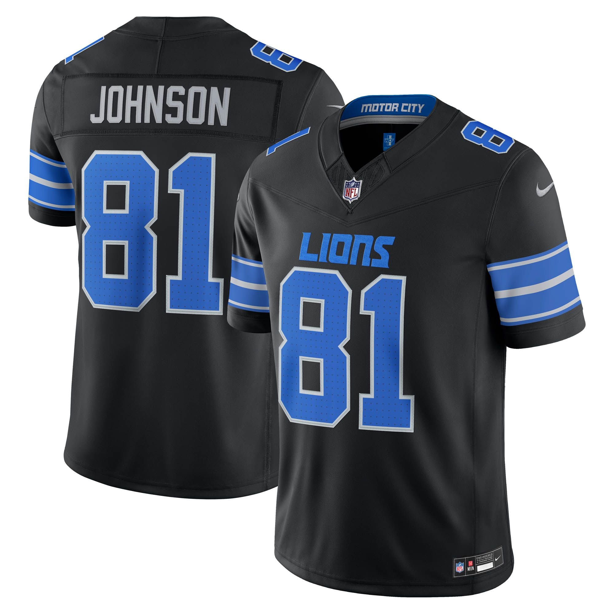 Men's Detroit Lions Calvin Johnson Nike Black Alternate Vapor Fuse Stitched Retired Limited Jersey