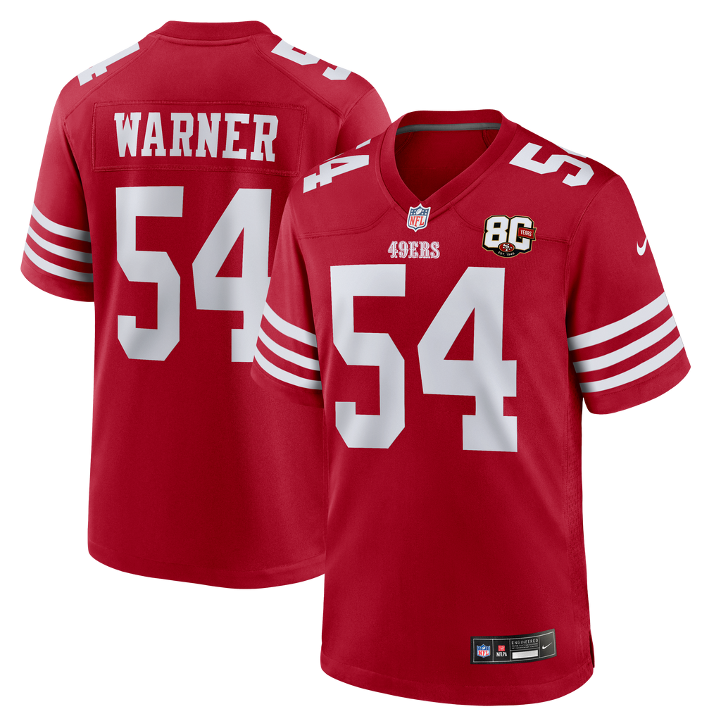 Men's San Francisco 49Ers Fred Warner Nike Scarlet 80Th Anniversary Game Jersey