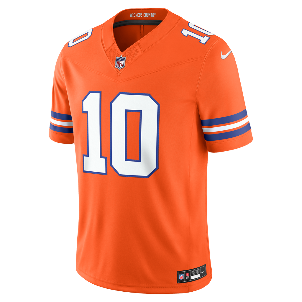 Men's Denver Broncos Bo Nix Nike Orange Alternate Mile High Collection 1977 Throwback Vapor Fuse Stitched Limited Jersey