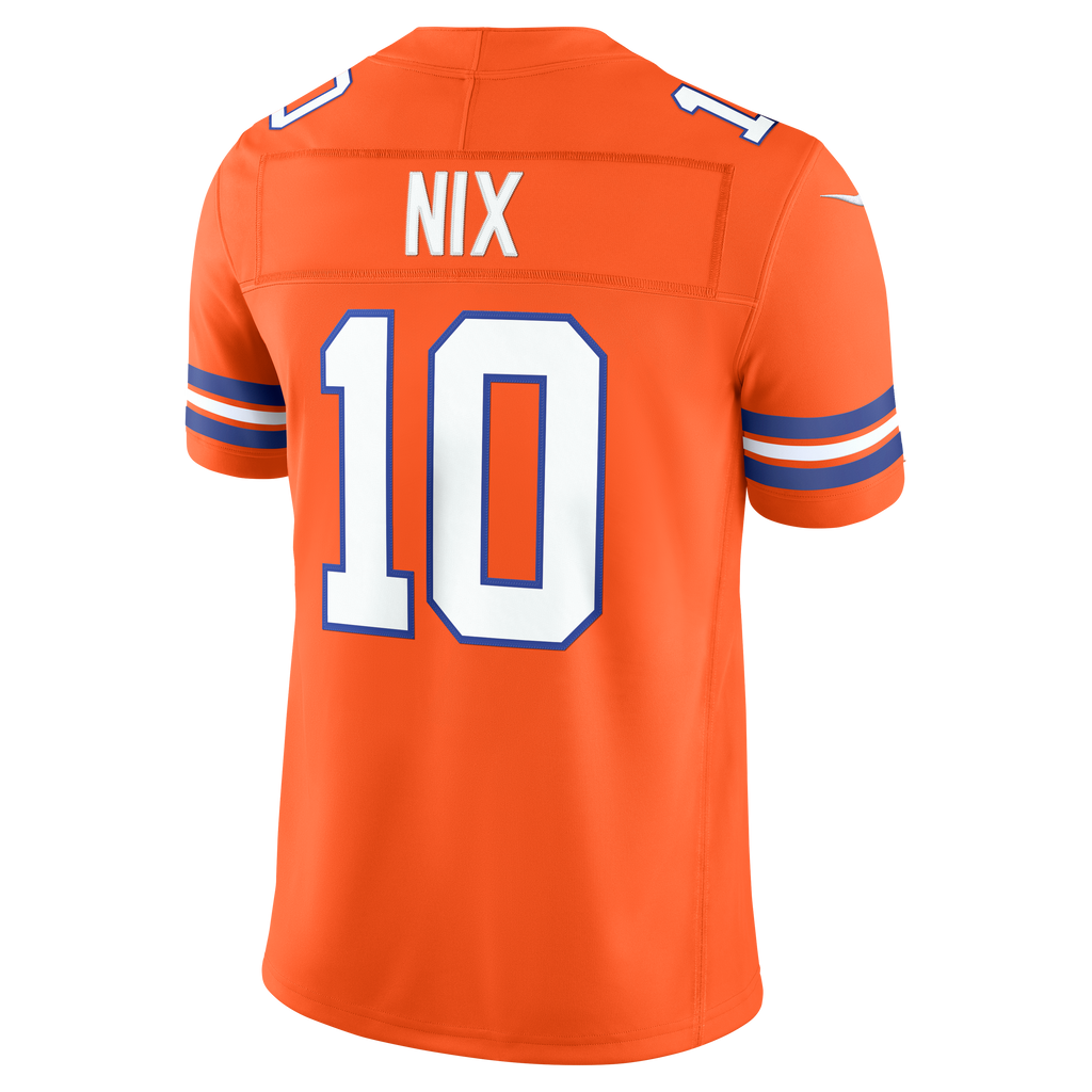 Men's Denver Broncos Bo Nix Nike Orange Alternate Mile High Collection 1977 Throwback Vapor Fuse Stitched Limited Jersey
