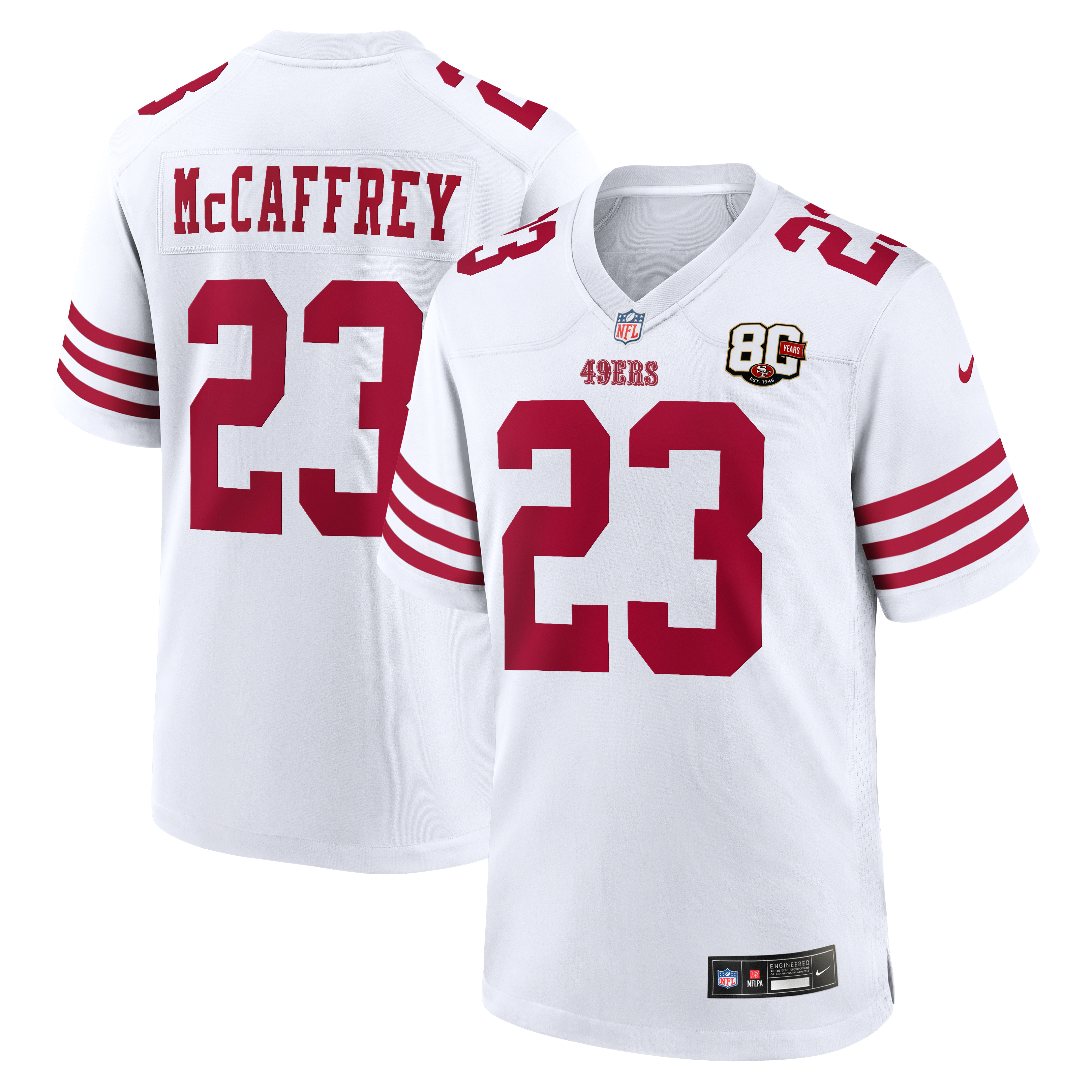 Men's San Francisco 49Ers Christian Mccaffrey Nike White 80Th Anniversary Game Jersey