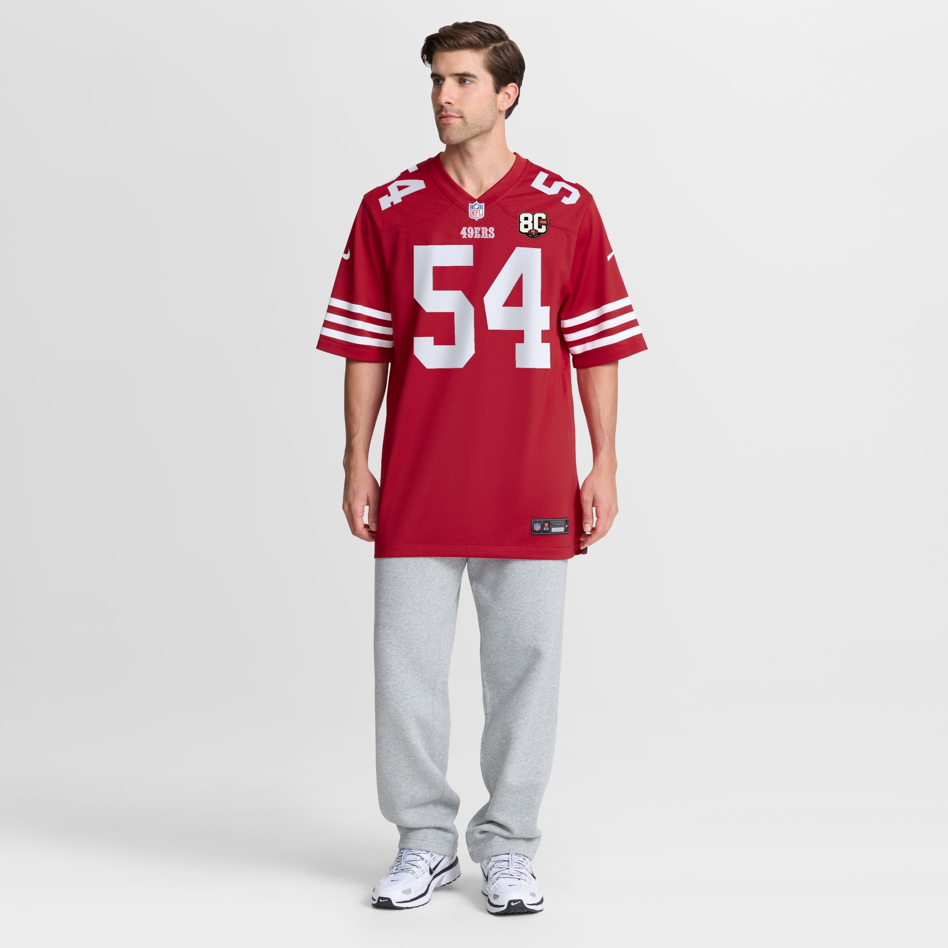 Men's San Francisco 49Ers Fred Warner Nike Scarlet 80Th Anniversary Game Jersey