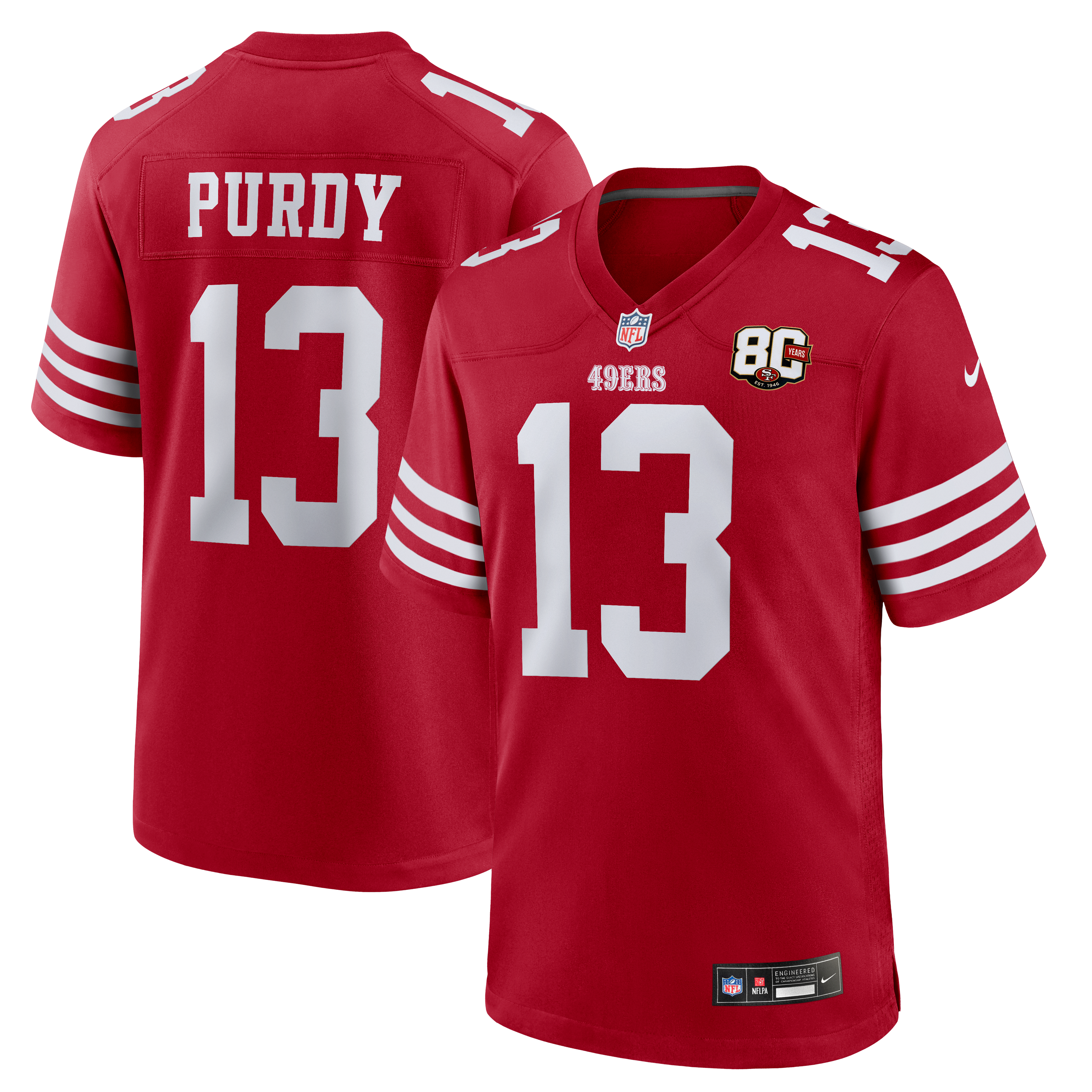 Men's San Francisco 49Ers Brock Purdy Nike Scarlet 80Th Anniversary Game Jersey