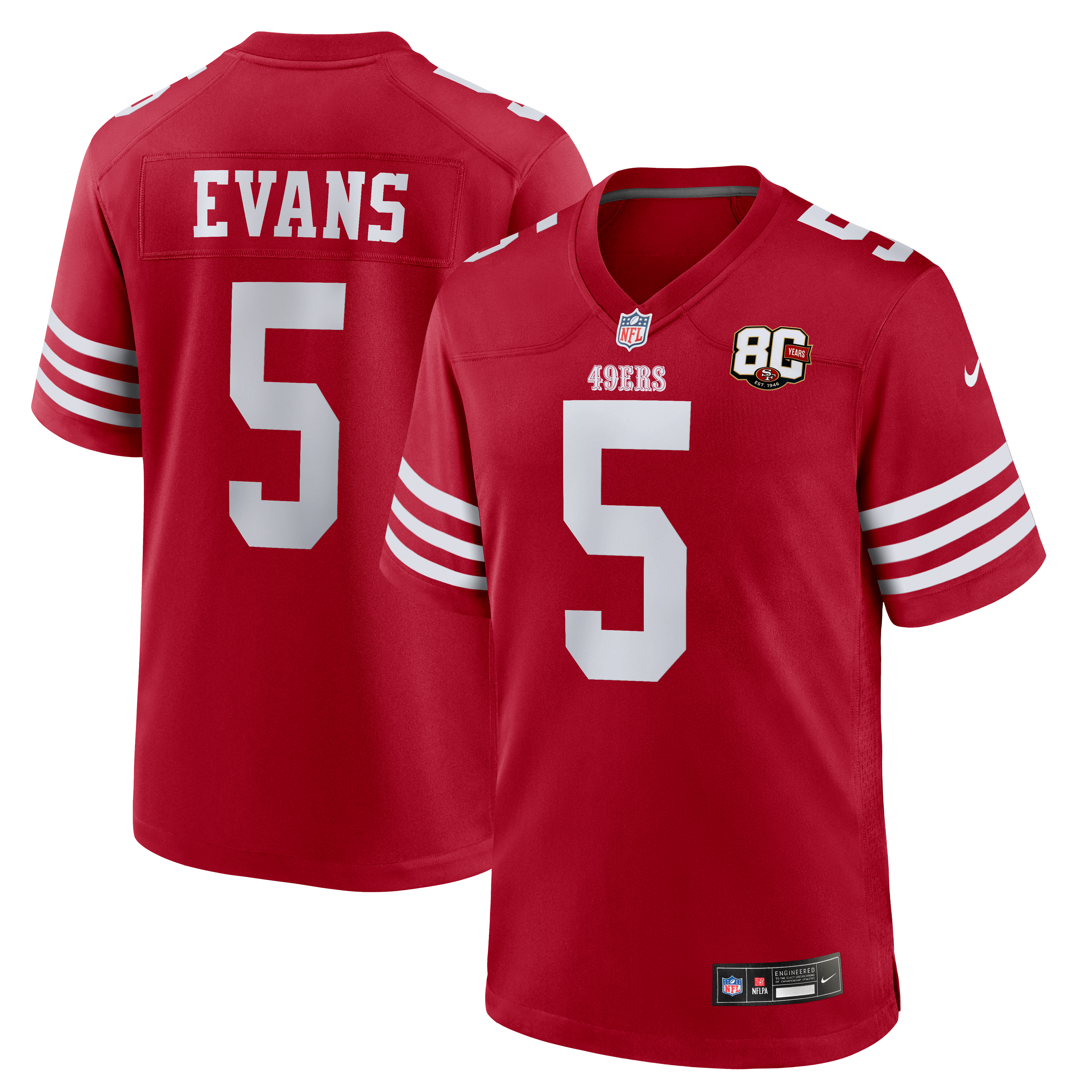 Men's San Francisco 49Ers Mike Evans Nike Scarlet 80Th Anniversary Game Jersey