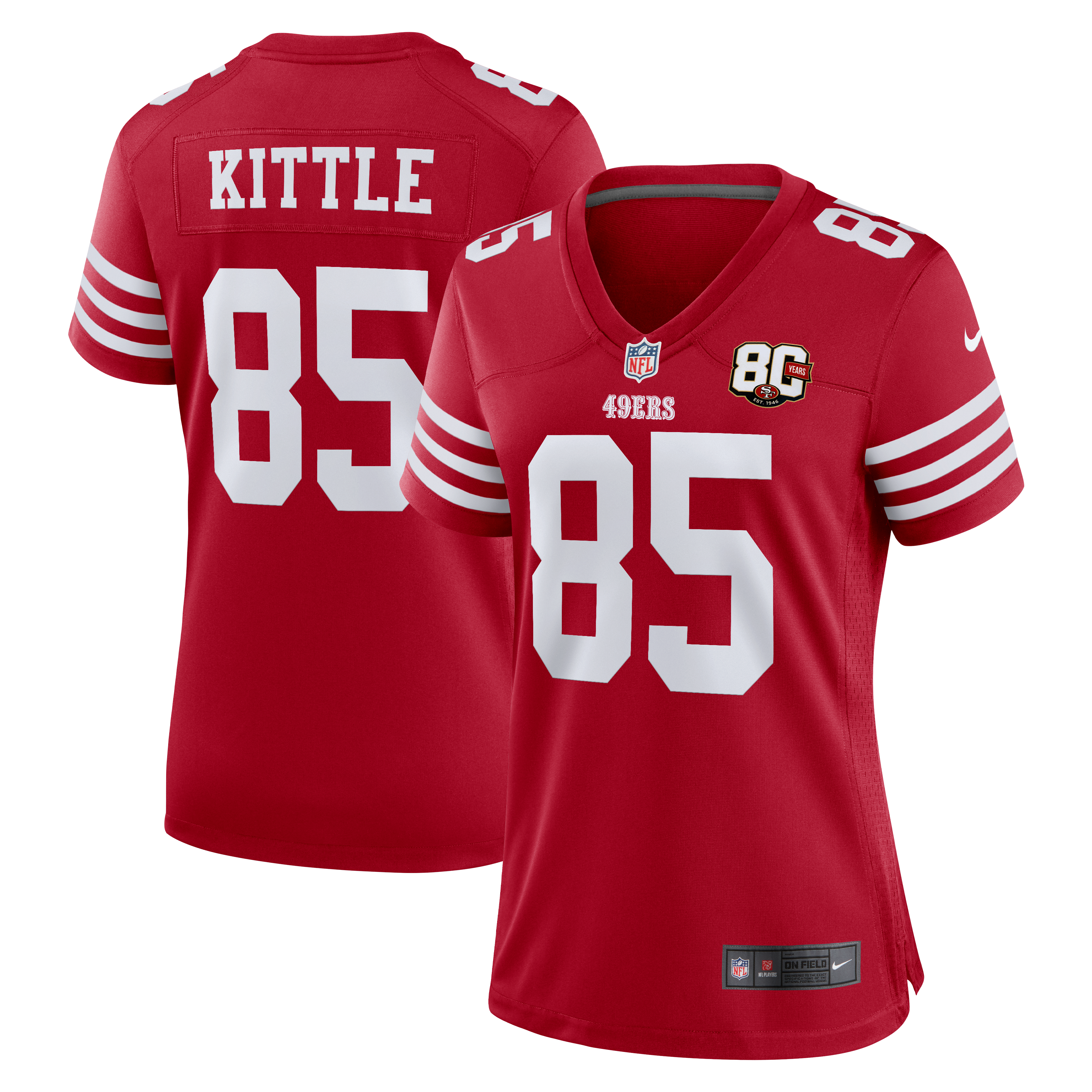Women's San Francisco 49Ers George Kittle Nike Scarlet 80Th Anniversary Game Jersey