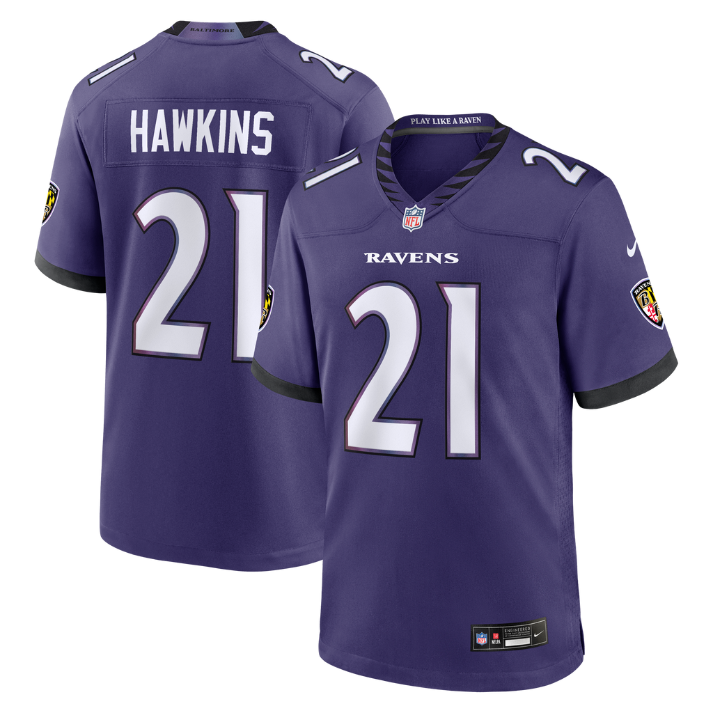 Men's Baltimore Ravens Jaylinn Hawkins Nike Purple Team Game Jersey