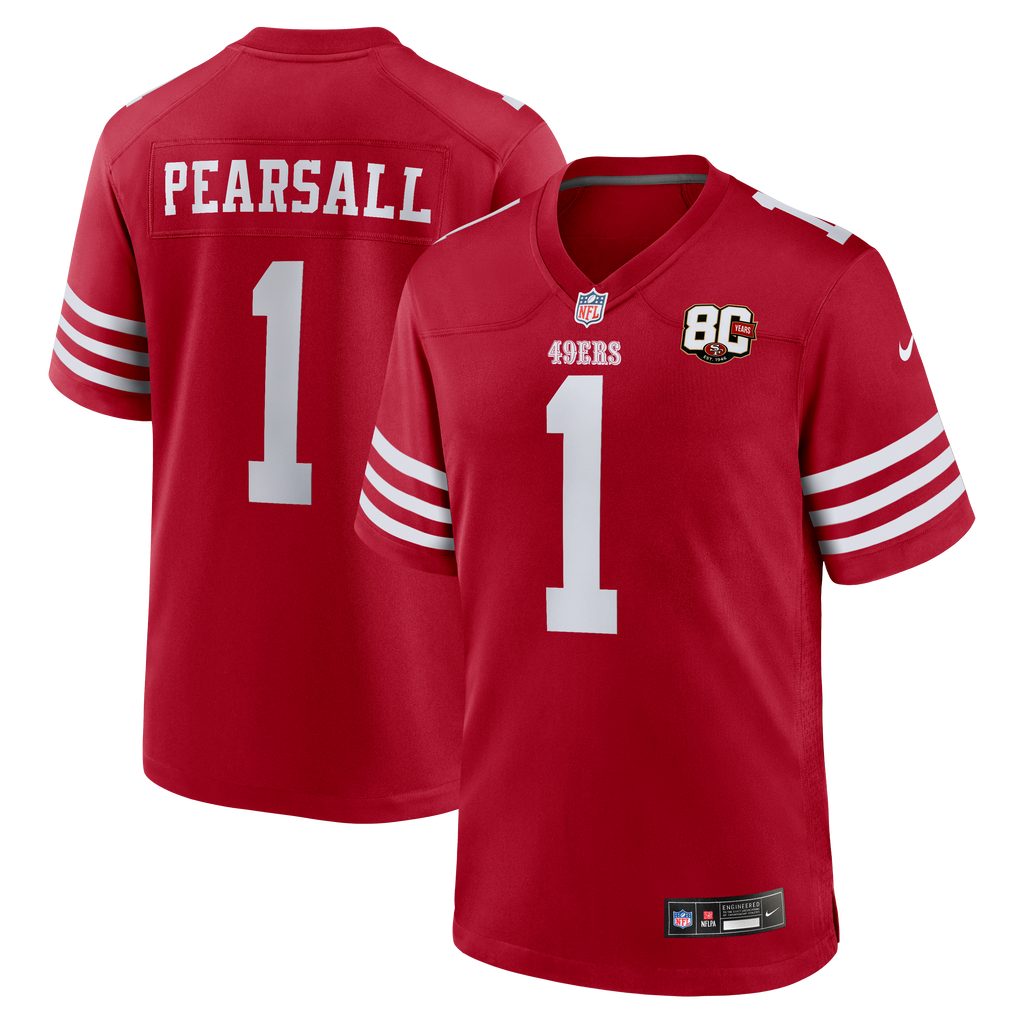 Men's San Francisco 49Ers Ricky Pearsall Nike Scarlet 80Th Anniversary Game Jersey