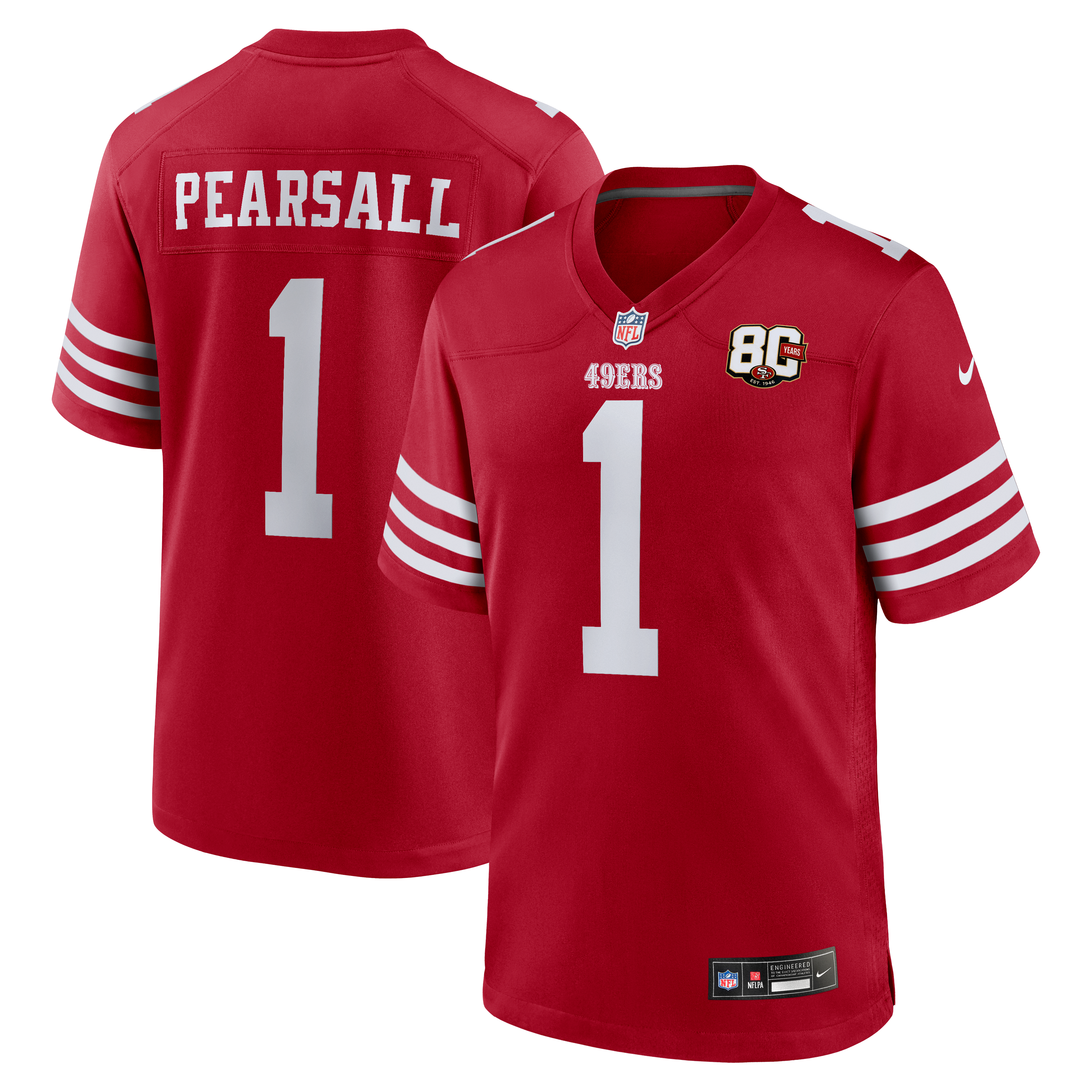 Men's San Francisco 49Ers Ricky Pearsall Nike Scarlet 80Th Anniversary Game Jersey