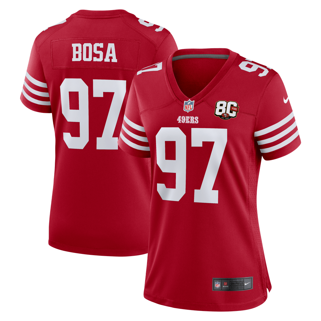 Women's San Francisco 49Ers Nick Bosa Nike Scarlet 80Th Anniversary Game Jersey