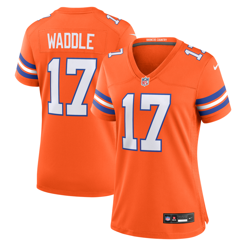 Women's Denver Broncos Jaylen Waddle Nike Orange Mile High Collection 1977 Throwback Game Jersey