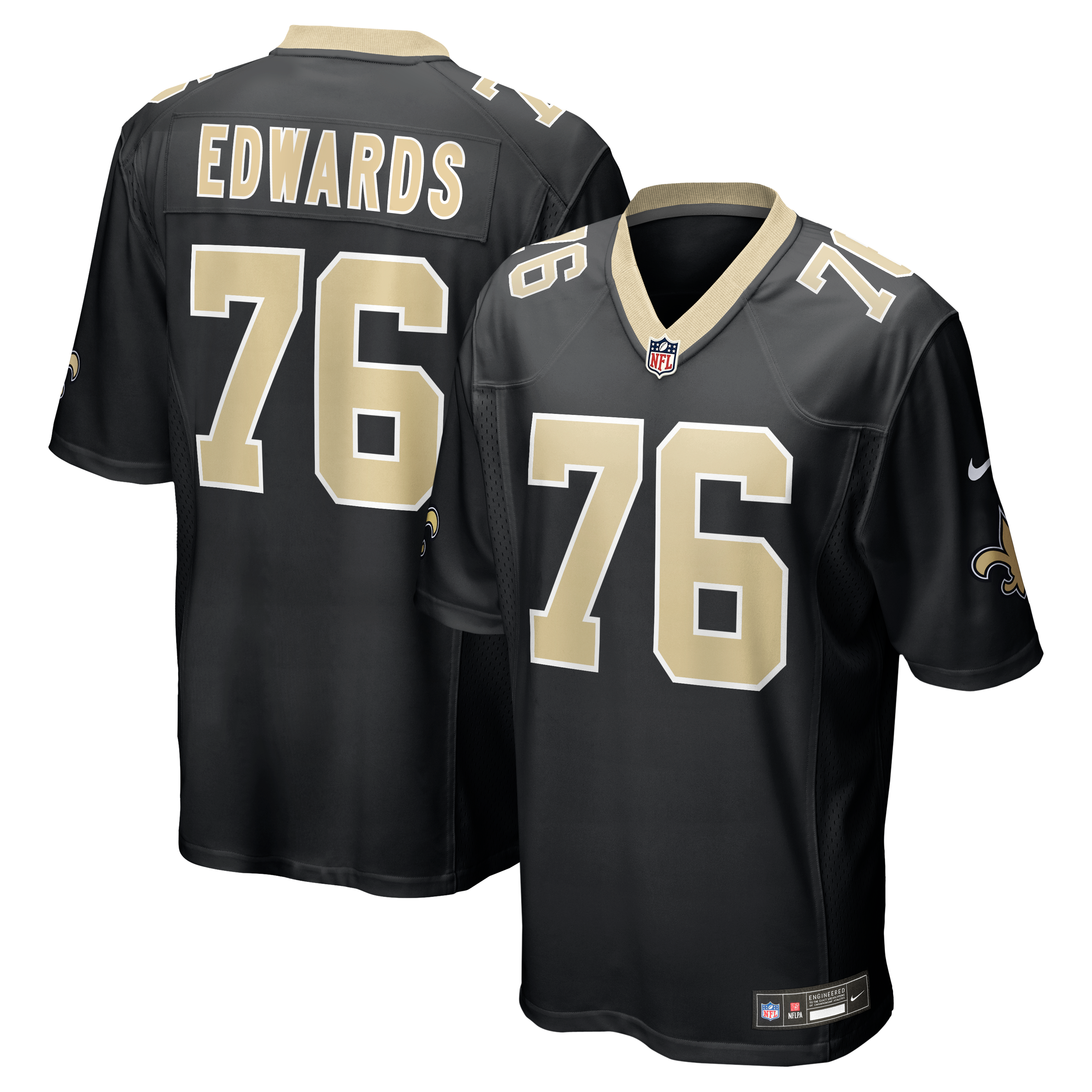 Men's New Orleans Saints David Edwards Nike Black Team Game Jersey