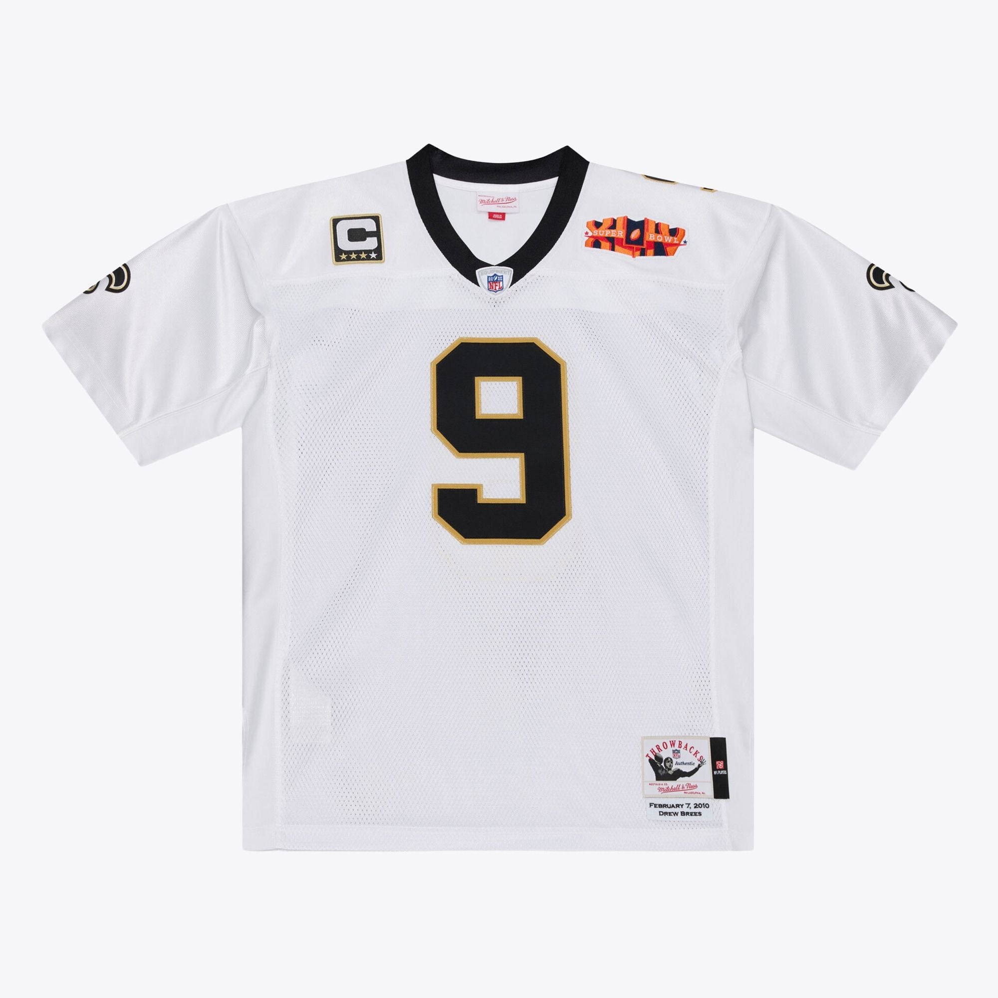 Men's New Orleans Saints Drew Brees Mitchell And Ness White Super Bowl Xliv Authentic Jersey