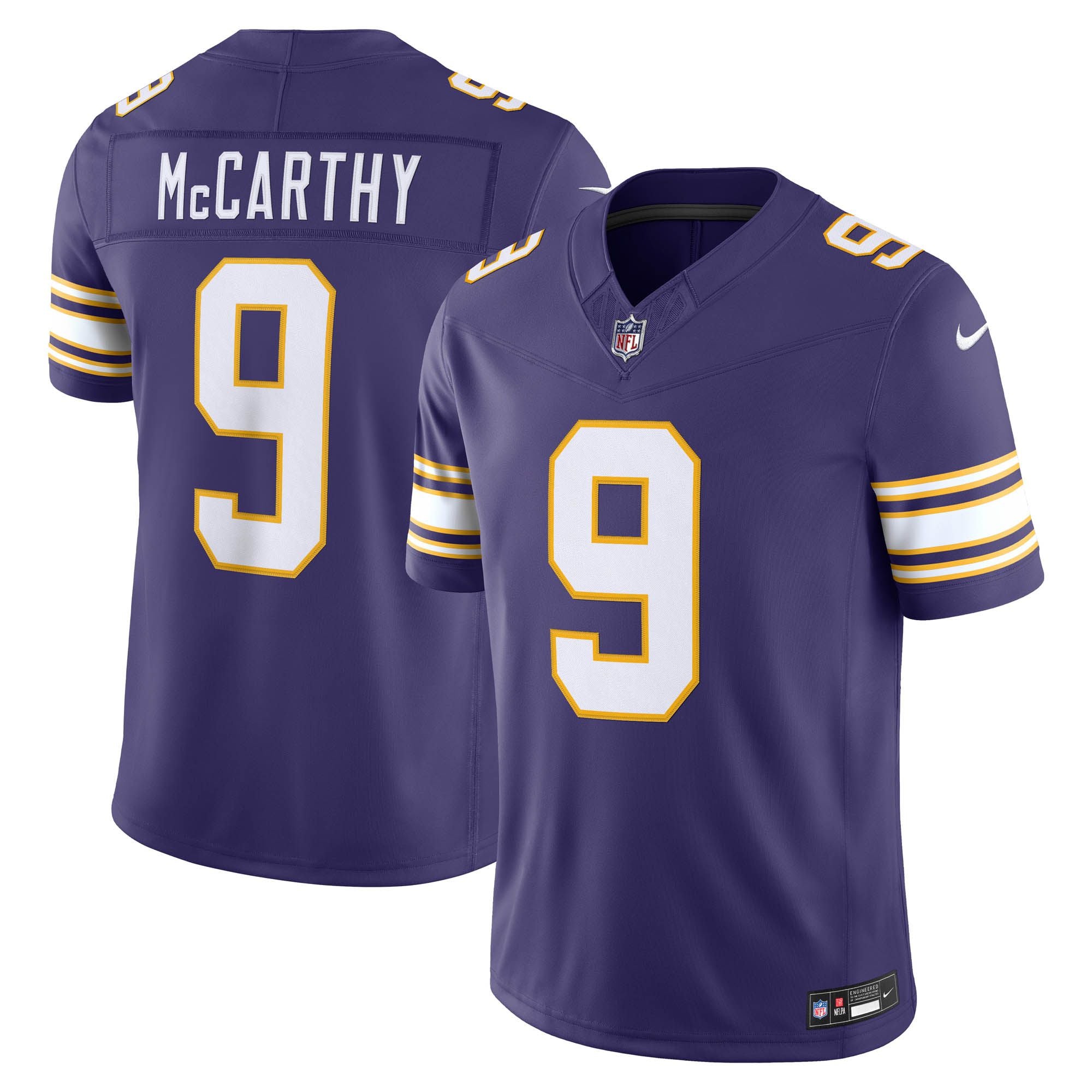 Men's Minnesota Vikings Jj Mccarthy Nike Purple Alternate Classic Vapor Fuse Stitched Limited Jersey