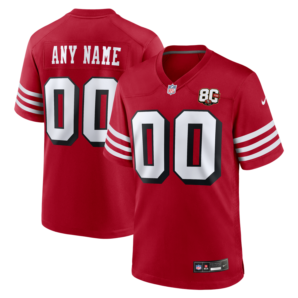 Men's San Francisco 49Ers Nike Scarlet 80Th Anniversary Alternate Custom Game Jersey