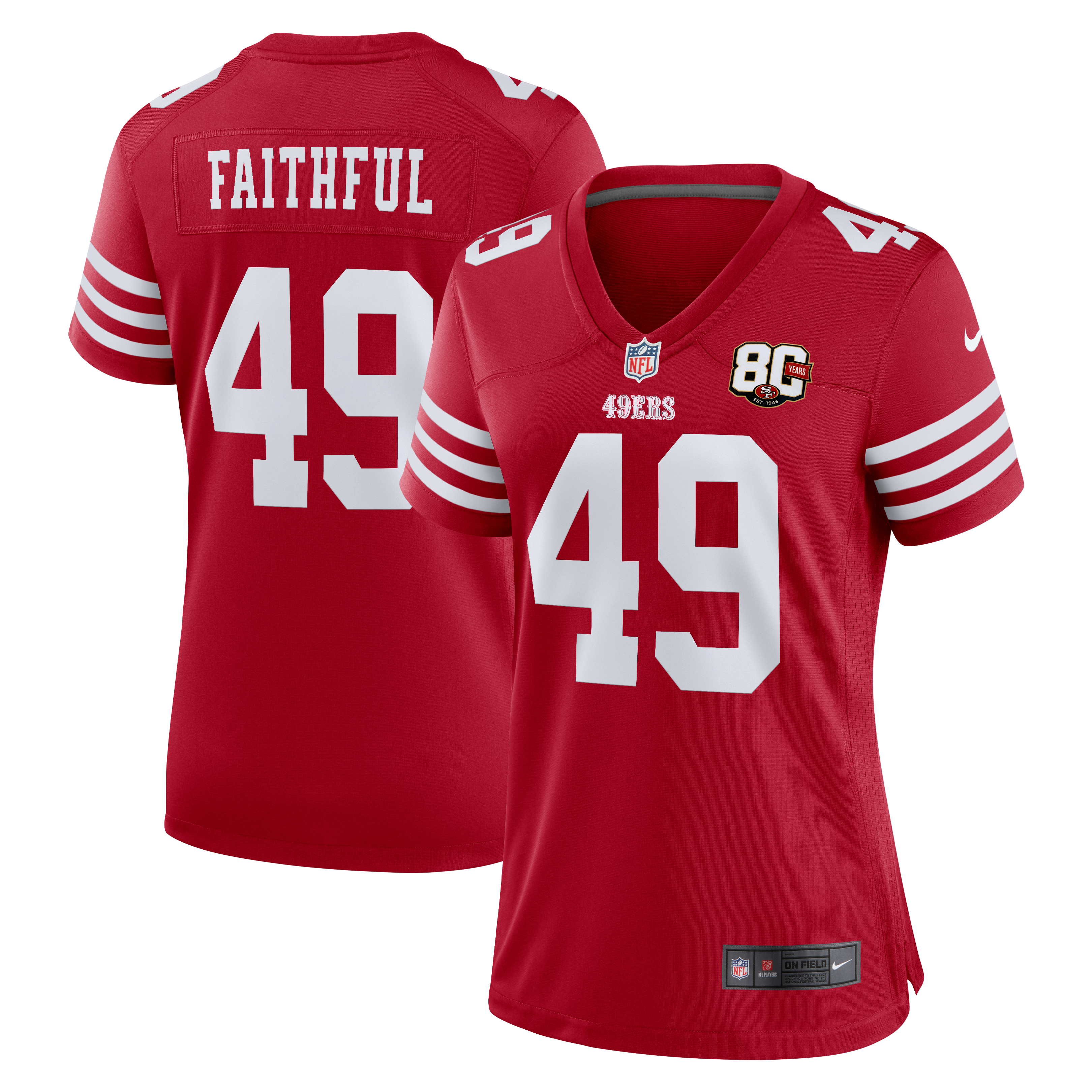 Women's San Francisco 49Ers The Faithful Nike Scarlet 80Th Anniversary Game Jersey
