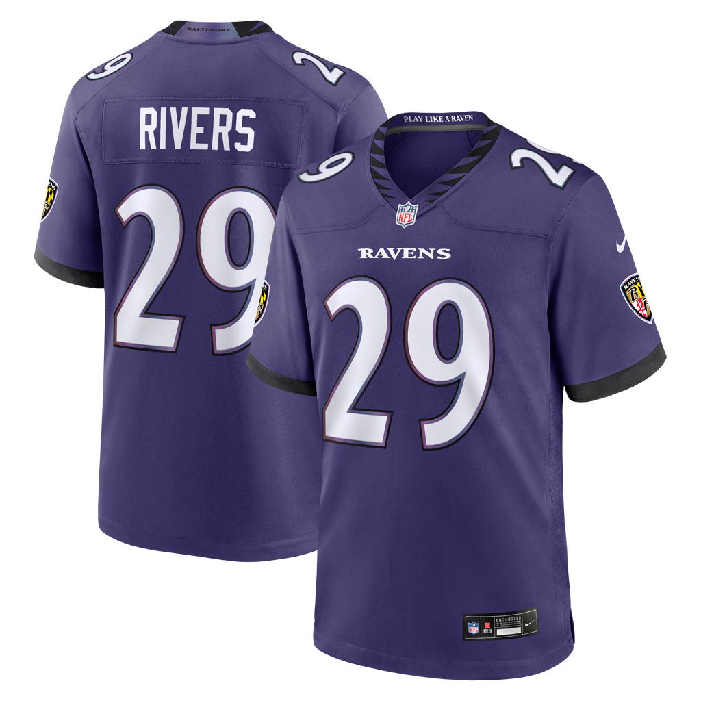 Men's Baltimore Ravens Chandler Rivers Nike Purple Team Game Jersey
