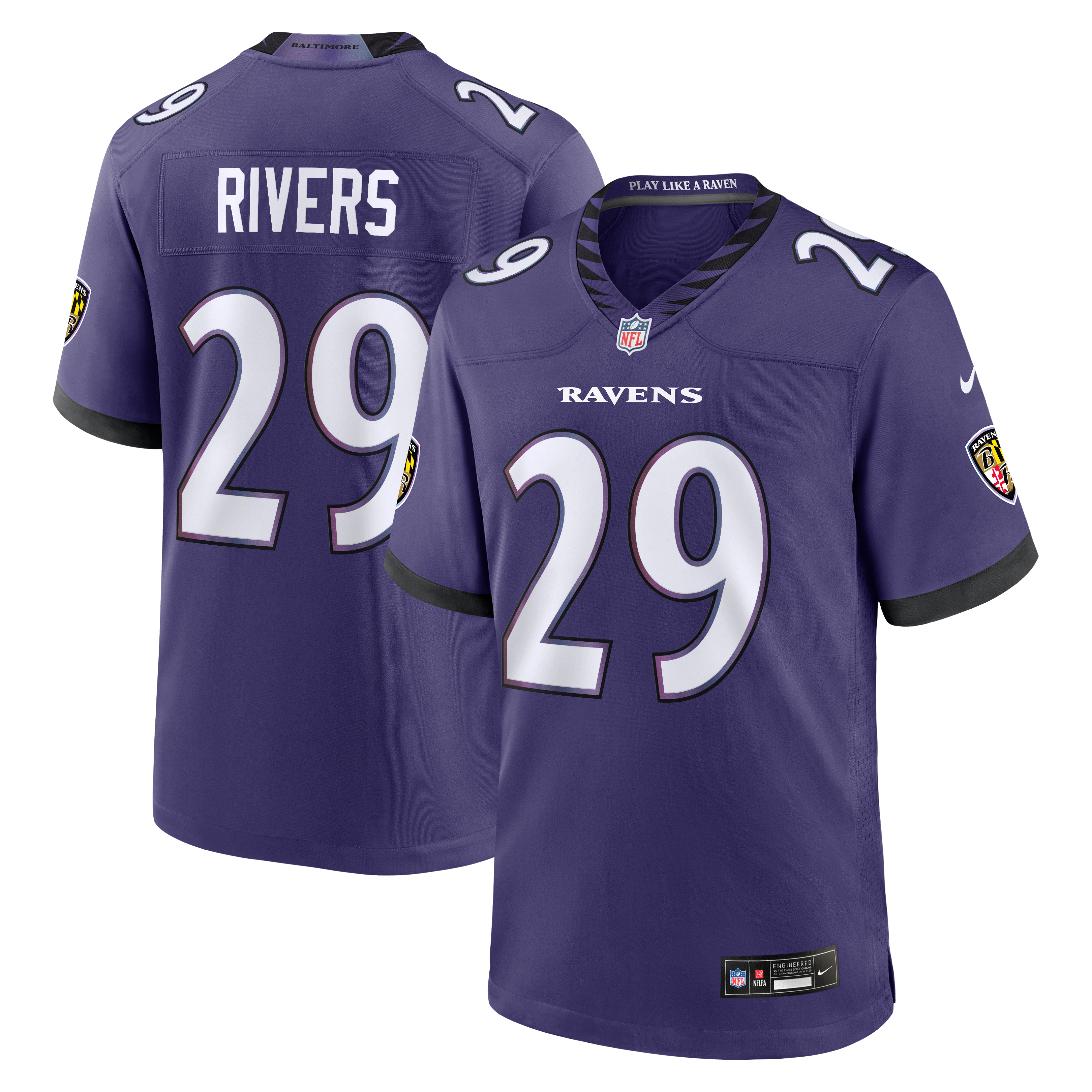 Men's Baltimore Ravens Chandler Rivers Nike Purple Team Game Jersey