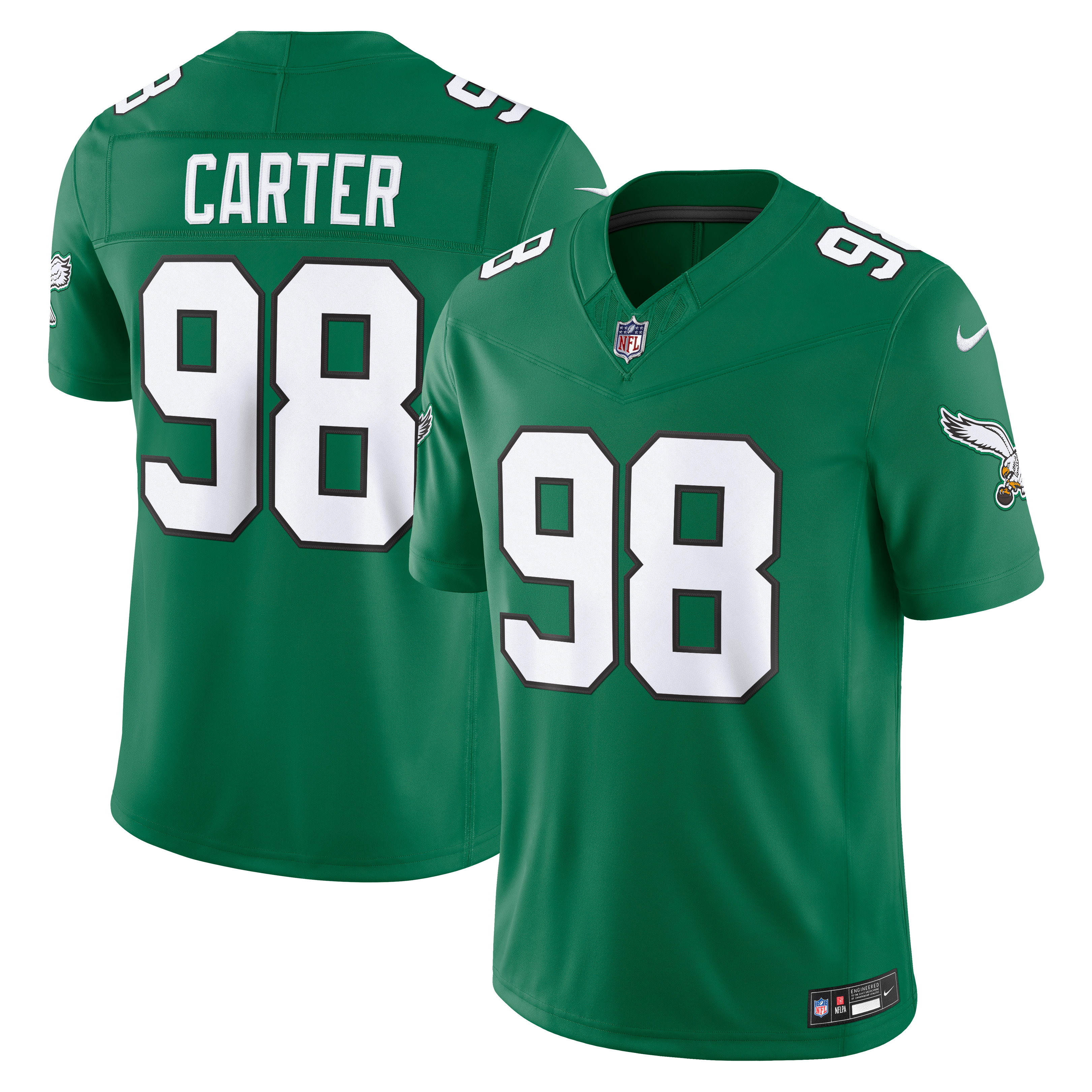 Men's Philadelphia Eagles Jalen Carter Nike Kelly Green Alternate Vapor Fuse Stitched Limited Jersey
