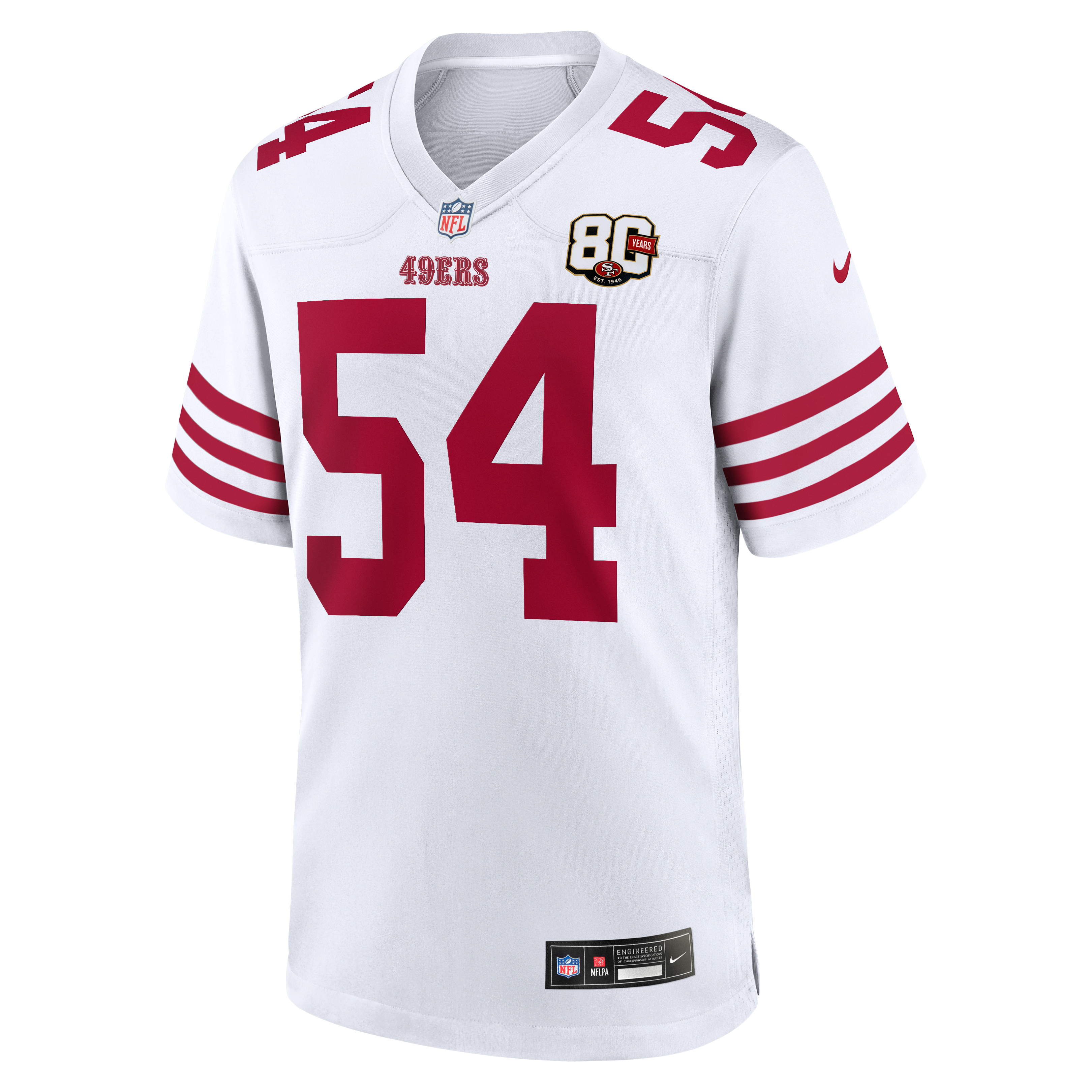 Men's San Francisco 49Ers Fred Warner Nike White 80Th Anniversary Game Jersey